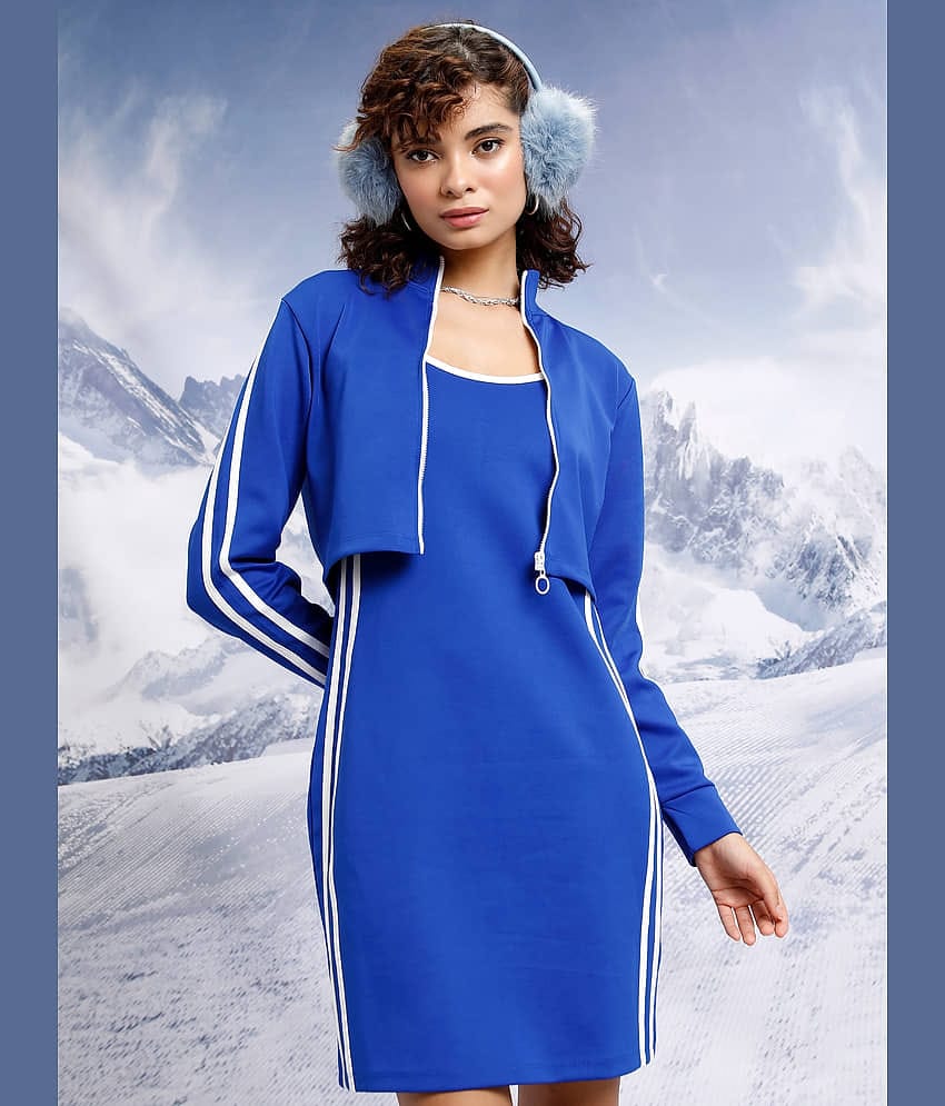 Tokyo Talkies Women Solid Sweatshirt With Trousers Co-Ord Set ( Blue )