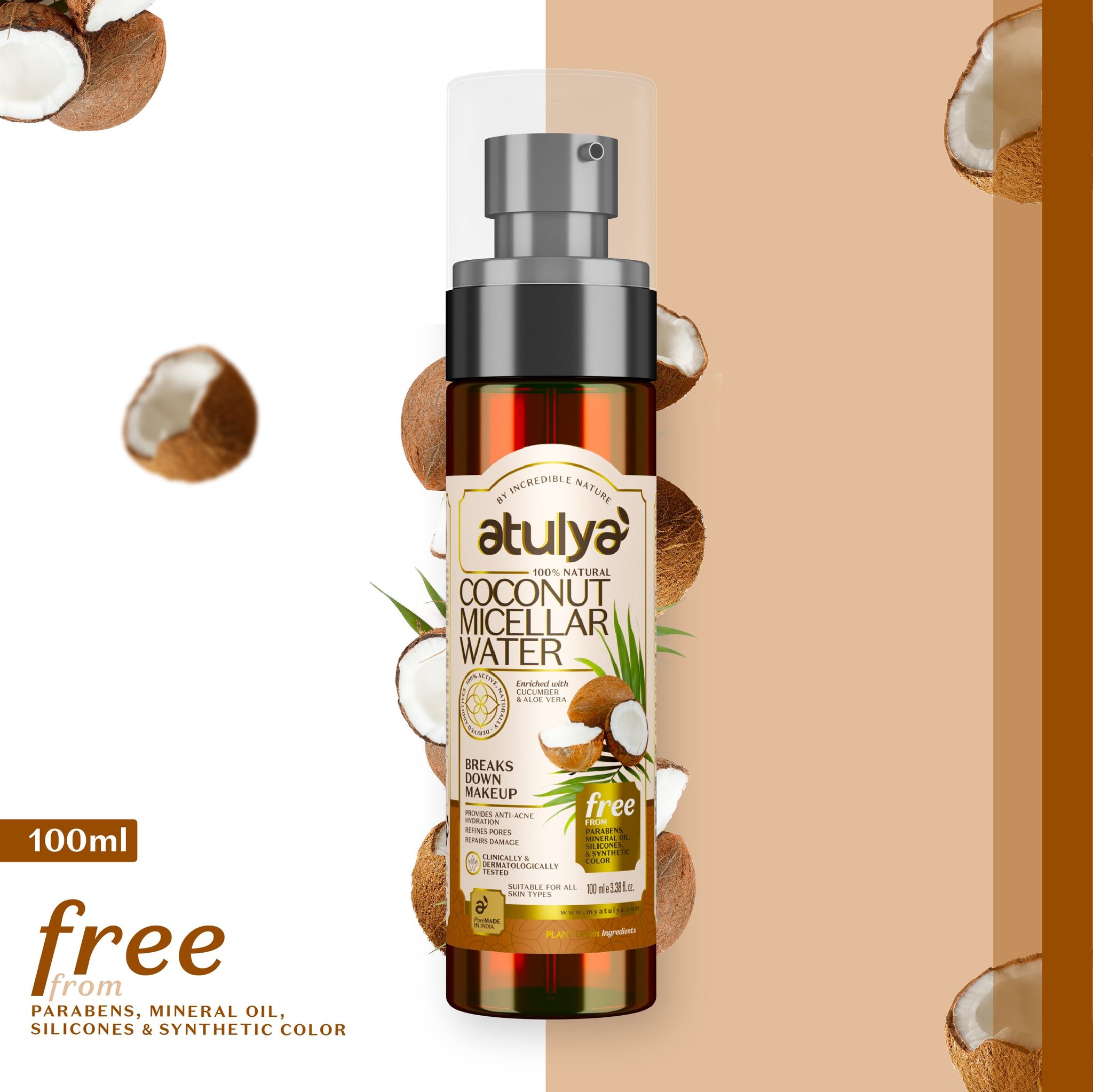 Atulya Coconut Micellar Water| Removes Dirt and Makeup  - 100ml