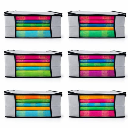 The Drape Desi Non-Woven Saree Cover with Zip & Transparent Window – Dustproof Saree Organizer for Wardrobe & Clothes Storage for Women (Pack of 6)