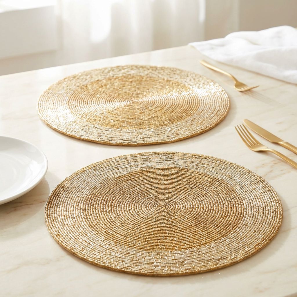 Golden Round Beaded Placemat | Set of 2