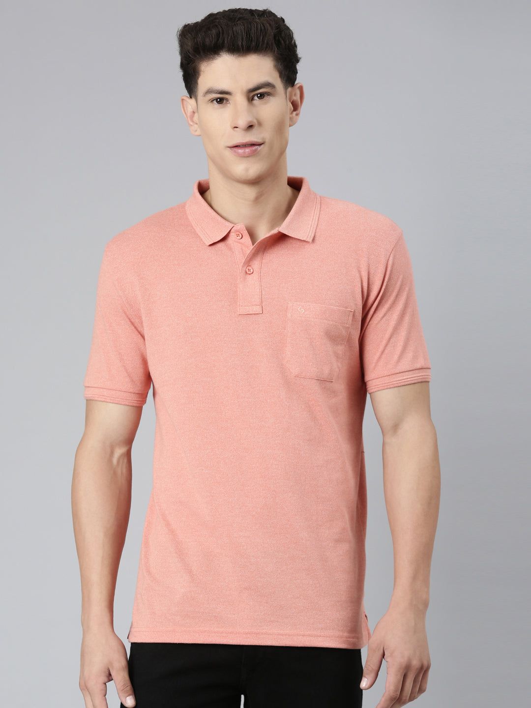 Classic Polo Mens Solid Peach Polo Neck Slim Fit T-Shirt | TOY-PROTEN-ONION SF P