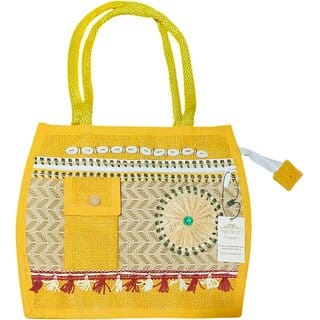 Yellow Premium Jute Handcrafted Multipurpose Bag For Women