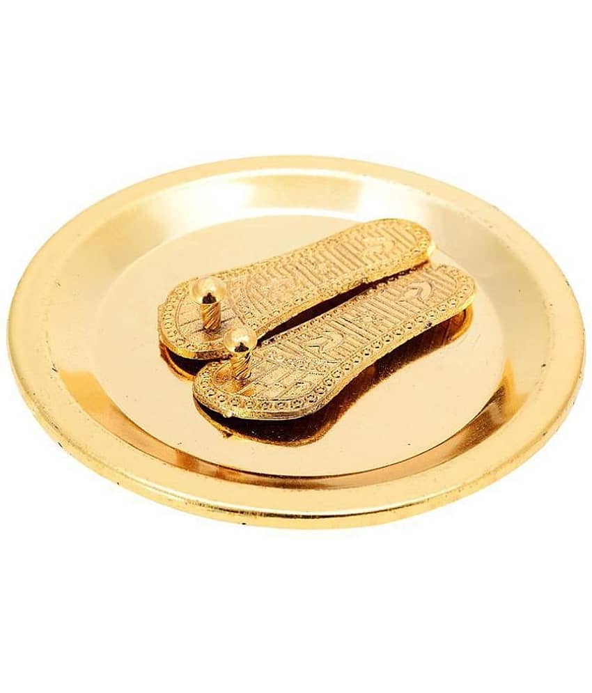 KESAR ZEMS Gold Plated GODDESS Lakshmicharan Paduka For Wealth & Prosperity (6.5 x 6.5 x 1 Cm,Golden)