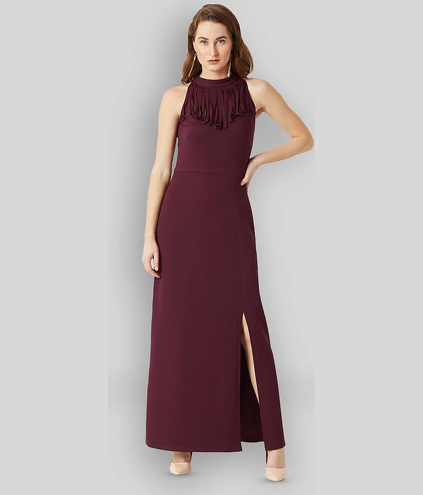 Miss Chase Women Crepe Solid A-line Dress ( Maroon )