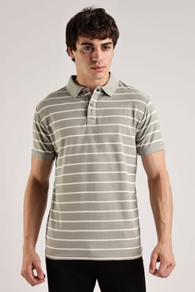 Pollycotton Tan Brown Striped Polo Pollycotton Tan Brown Striped Polo