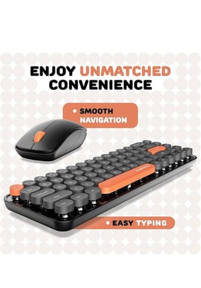 Ambrane Combo of Wireless Keyboard with Mouse Retro Typewriter Inspired, 2.4GHz for Desktop, Laptop, MacBook and Devices with USB Support, Compact Light-Weight, Single Nano Receiver (KeyPop, Green)