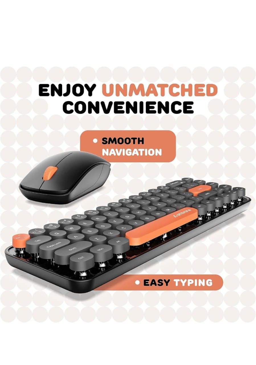 Ambrane Combo of Wireless Keyboard with Mouse Retro Typewriter Inspired, 2.4GHz for Desktop, Laptop, MacBook and Devices with USB Support, Compact Light-Weight, Single Nano Receiver (KeyPop, Green)