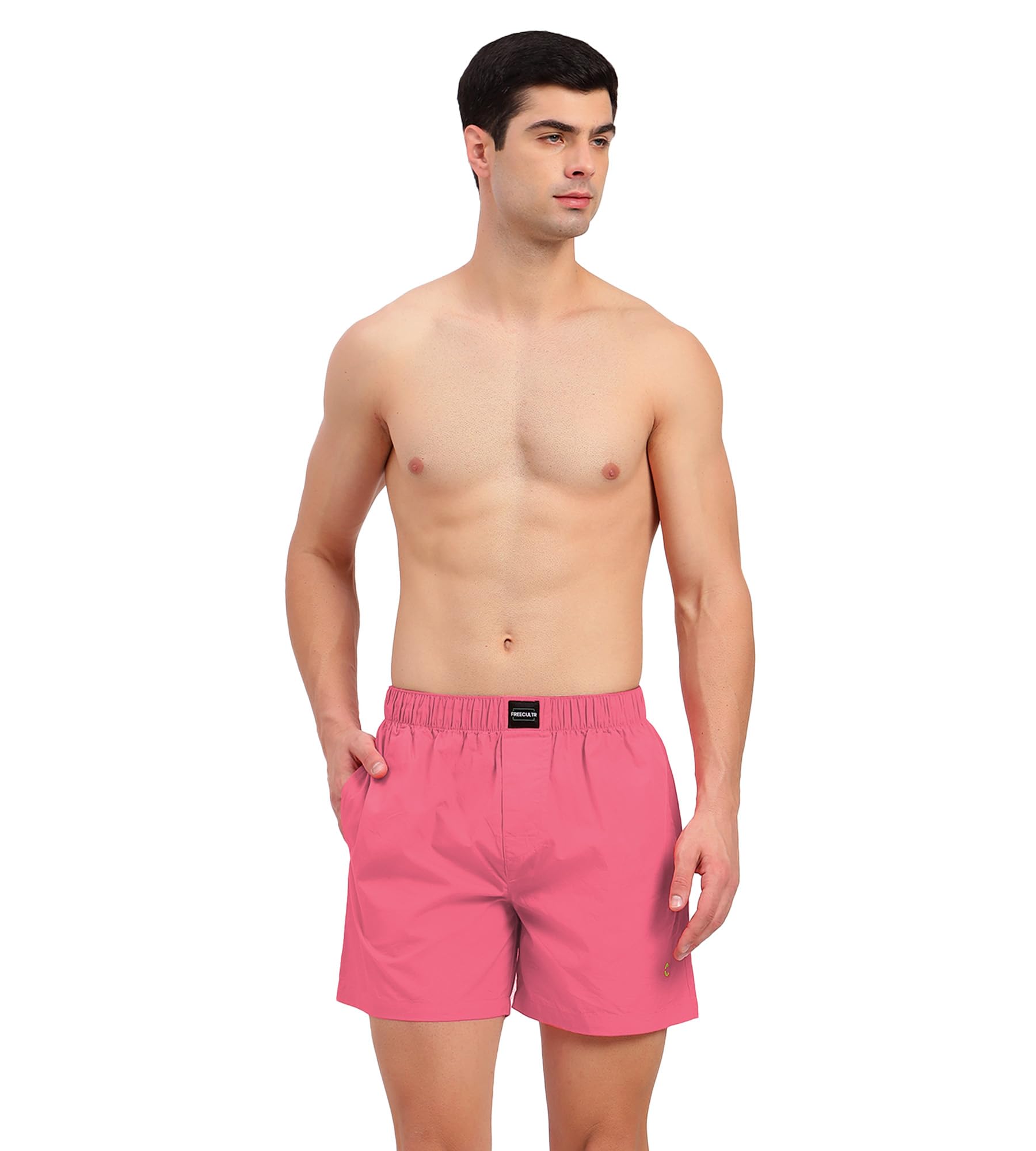 Freecultr Regular Fit Ultralight All Day Boxer Shorts for Men | 100% Cotton Fabric, Dual Deep Side Pocket, Microfibre Waistband Pack of 1-Malibu Peach