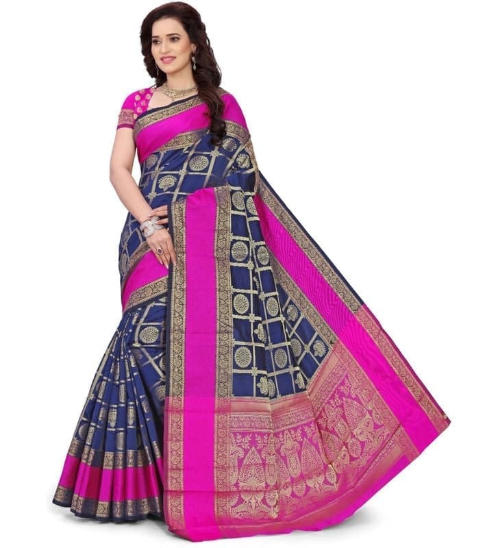 Women's Jacquard Woven Saree With Unstitched Blouse 5.5Mtr (Blue)-PID54505
