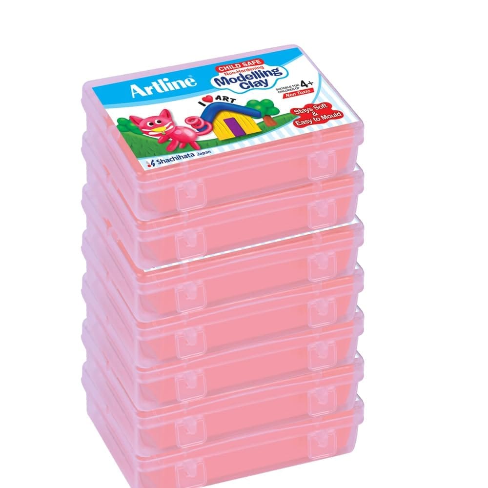 Artline Modelling Clay 150GM (7 Plastic Container Singles) Pink Colour X 7 | Soft & Easy to Bend or Shape, for Young Hands