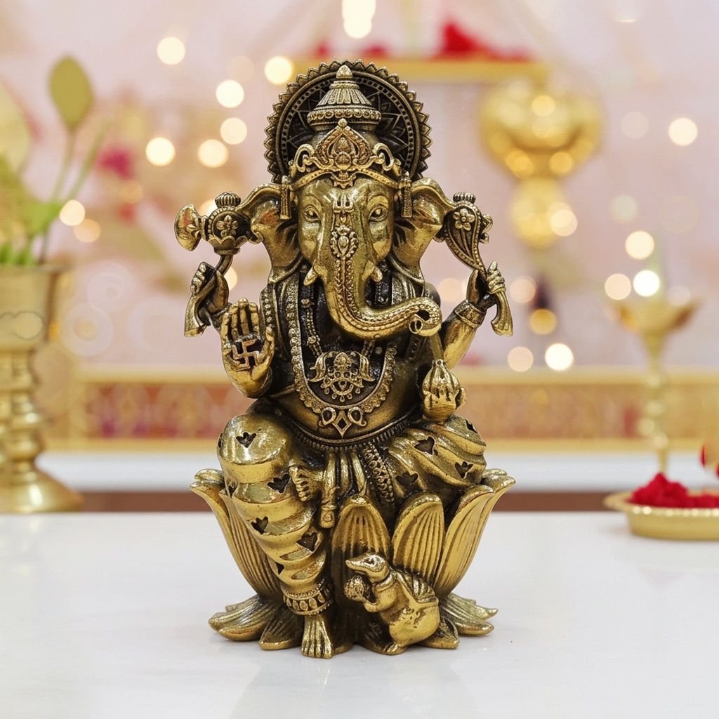 Traditional Brass Ganesh Ji God Idol for Home Temple & Spiritual Decor, Height : 4 Inch (BSMAS1847 G)