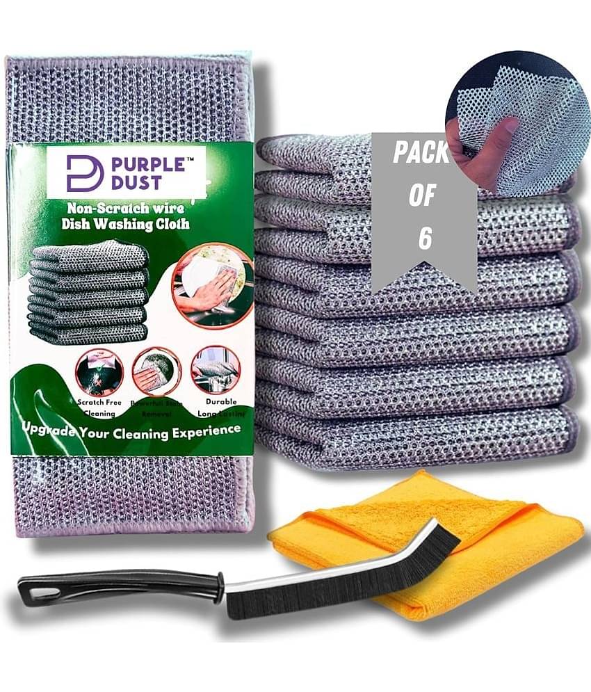(6 Pack) Non-Scratch Dish Wash Cloth + Plastic Gap Cleaning Brush + Microfiber Cleaning Cloth Combo
