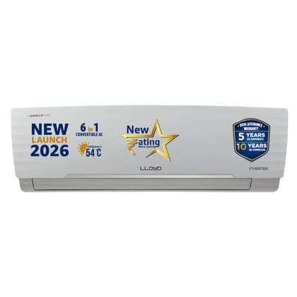 Lloyd 1 Ton 3 Star Inverter Split AC, 2026 New Star Rated (6 in 1 Convertible, Cools Up To 54C, DG Mode, Ice Clean, Smart 4 Way Swing, Turbo Cool, Installation Check, White, GLS12I3AGGSR) Lloyd 1 Ton 3 Star Inverter Split AC, 2026 New Star Rated (6 in 1 
