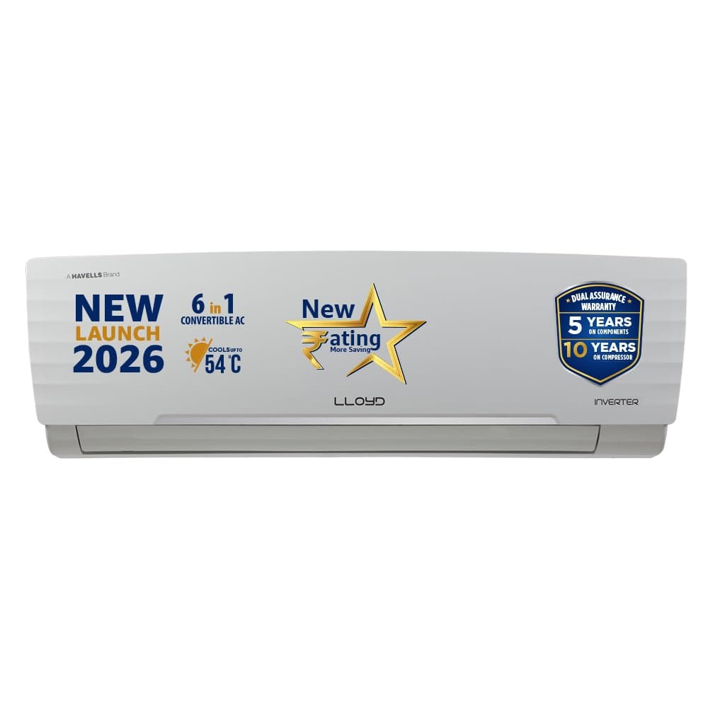Lloyd 1 Ton 3 Star Inverter Split AC, 2026 New Star Rated (6 in 1 Convertible, Cools Up To 54C, DG Mode, Ice Clean, Smart 4 Way Swing, Turbo Cool, Installation Check, White, GLS12I3AGGSR) Lloyd 1 Ton 3 Star Inverter Split AC, 2026 New Star Rated (6 in 1 
