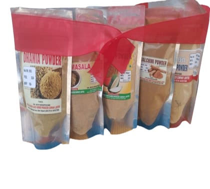 Masala Gift Pack (DALCHINI POWDER ,AMCHUR POWDER, DHANIYA POWDER,DRY GINGER POWDER, CHAT MASALA) - 500 gm Masala Gift Pack (DALCHINI POWDER ,AMCHUR POWDER, DHANIYA POWDER,DRY GINGER POWDER, CHAT MASALA) - 500 gm
