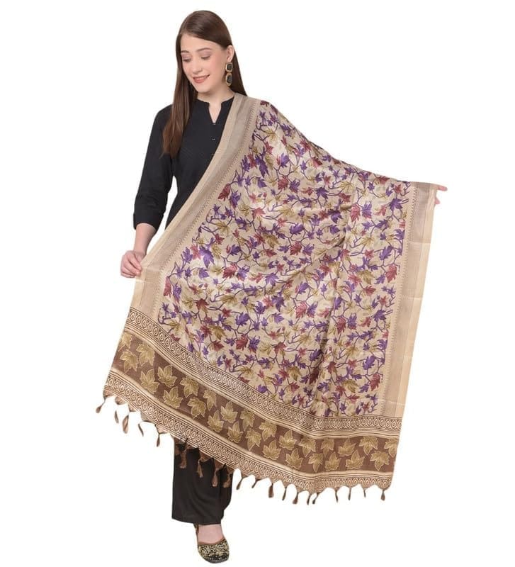 Women's Art Silk Printed Dupatta (Gold)-PID47019