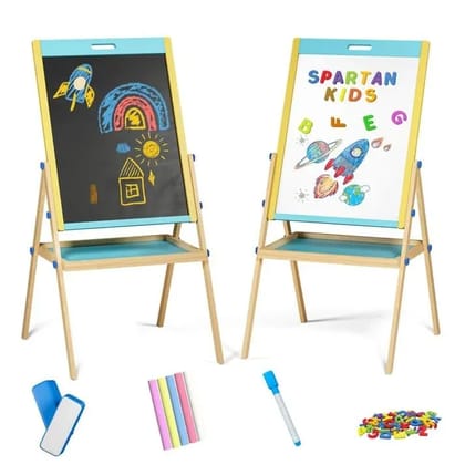Braintastic Kids Wooden Double-Sided Magnetic Easel Board, 3-in-1 Chalkboard and Whiteboard, with Alphabet Letters, Marker, Chalk, Duster, 99 cm, for Ages 3 Years and Above (Blue) Braintastic Kids Wooden Double-Sided Magnetic Easel Board, 3-in-1 Chalkboard and Whiteboard, with Alphabet Letters, Marker, Chalk, Duster, 99 cm, for Ages 3 Years and Above (Blue)