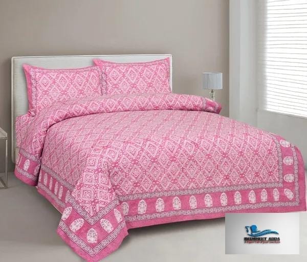 3001-Hometrade India-Standard King Size (90*108 Inches)-Pure Cotton Jaipuri Double Bedsheet With Matching Pillow Cover