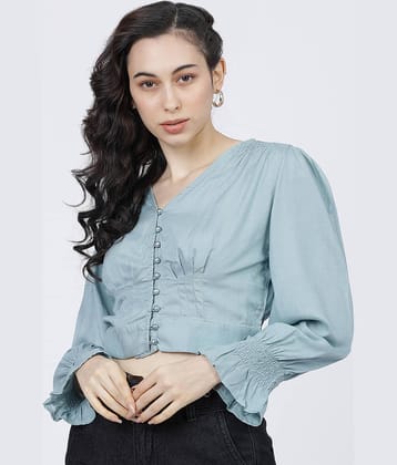Tokyo Talkies Women's Viscose Regular Top ( Blue )