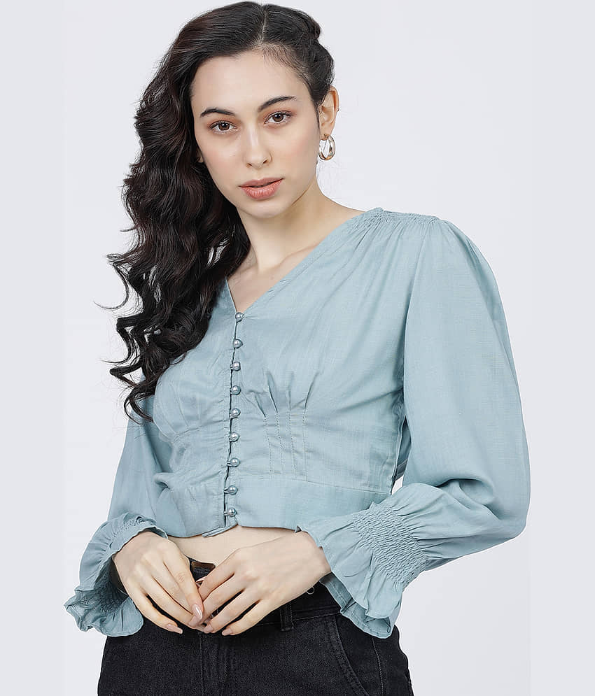 Tokyo Talkies Women's Viscose Regular Top ( Blue )