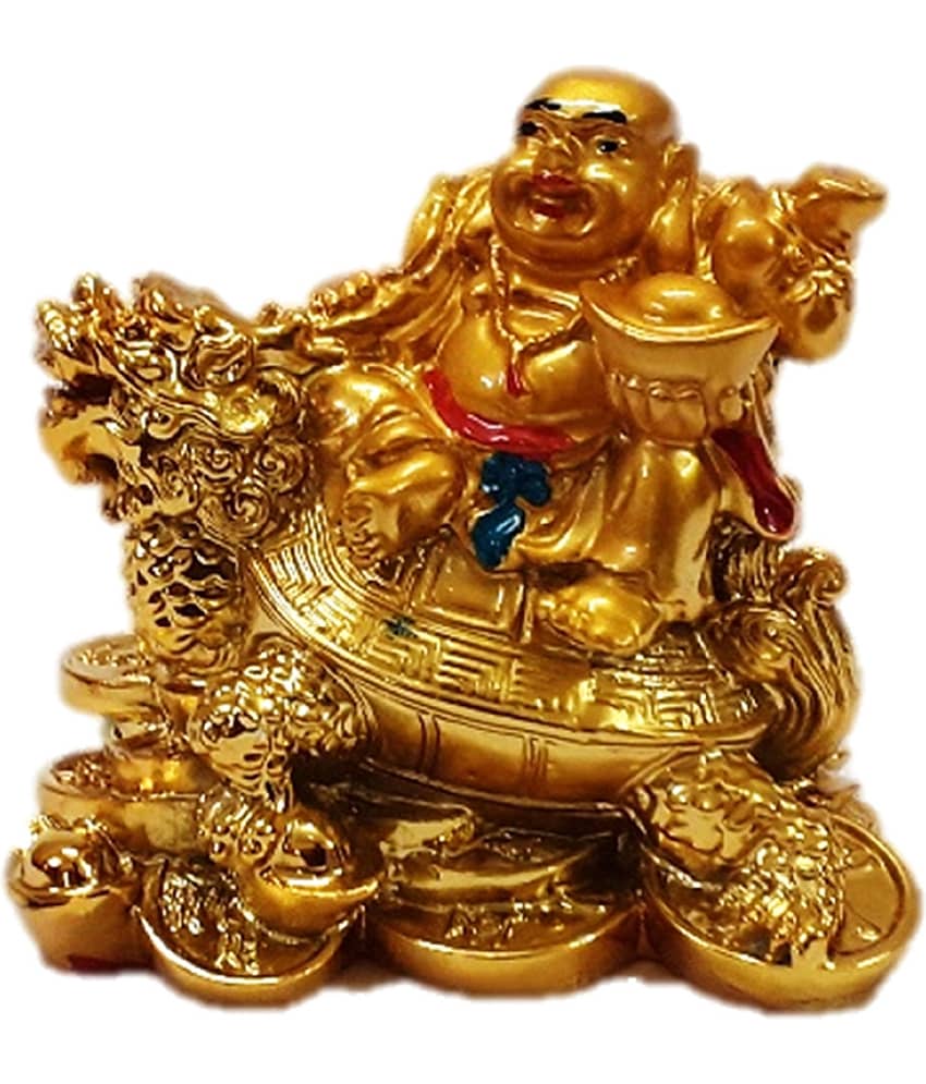 AFTERSTITCH laughing buddha idol statue on money bag vastu & fengshui car dashboard idol 8 cm  (Pack of 1)