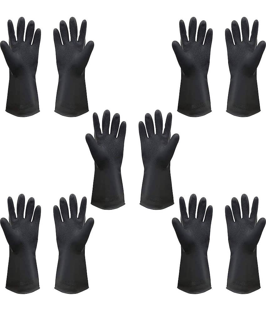 Black Rubber Waterproof, Reusable Multi-Purpose Cleaning Glove Black Cleaning Kit For