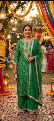 Emerald Festive Embroidered Suit Set