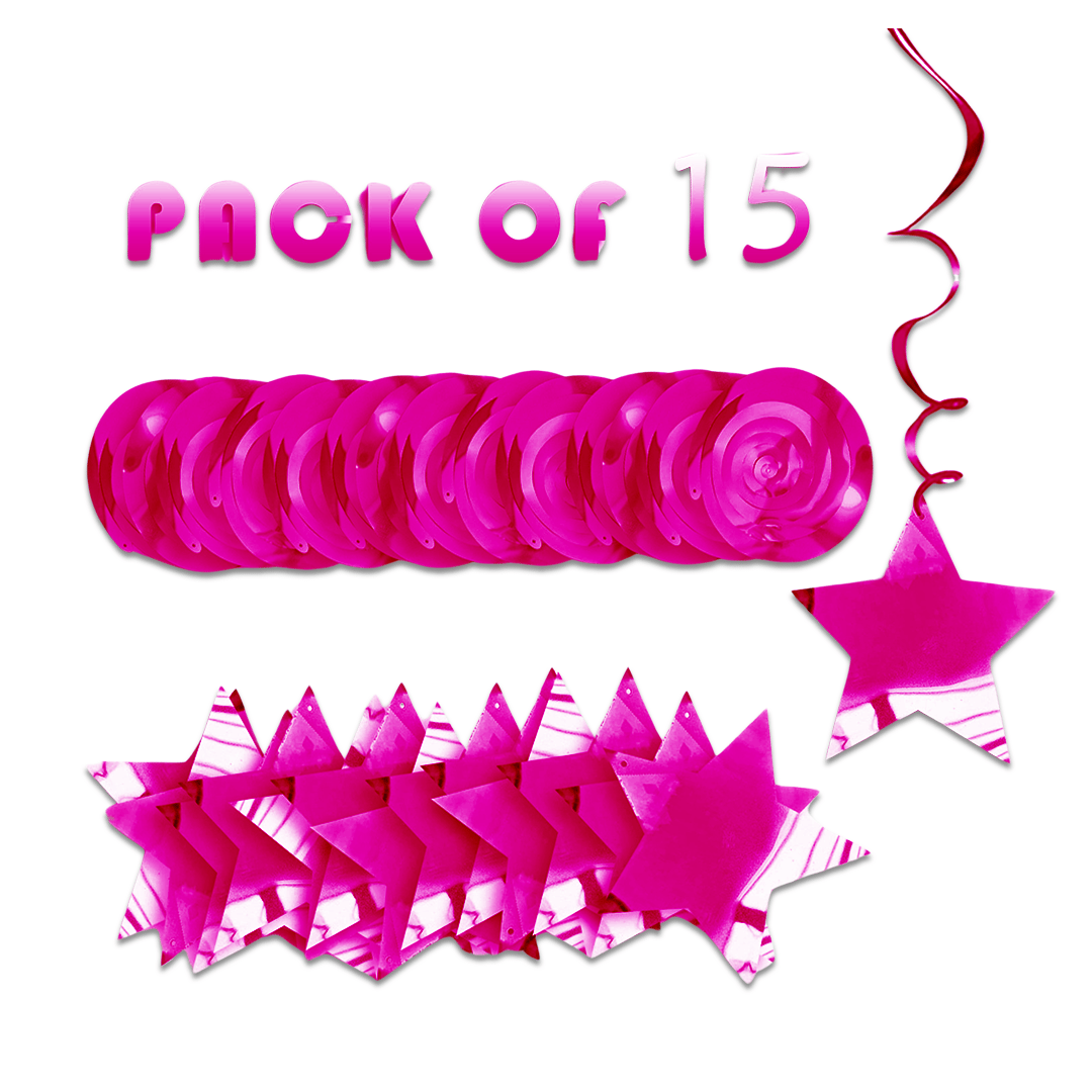 Hot Pink Star Swirl Decoration - 15CT