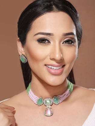 Exquisite Multi Moissanite Pearl Beaded Choker Set