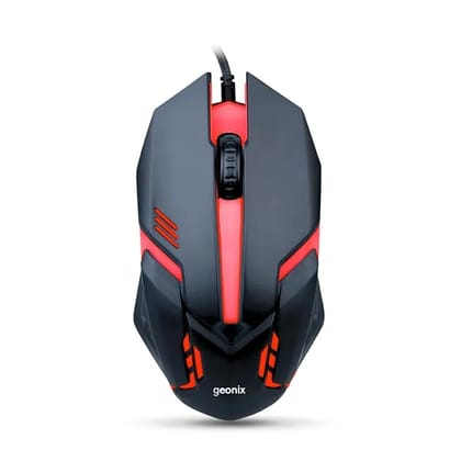 GEONIX Vigor R7 Wired Gaming Mouse with 1200 DPI, PVC Cable, 3 Buttons, Center Click, 1 Year Warranty (Black Red)