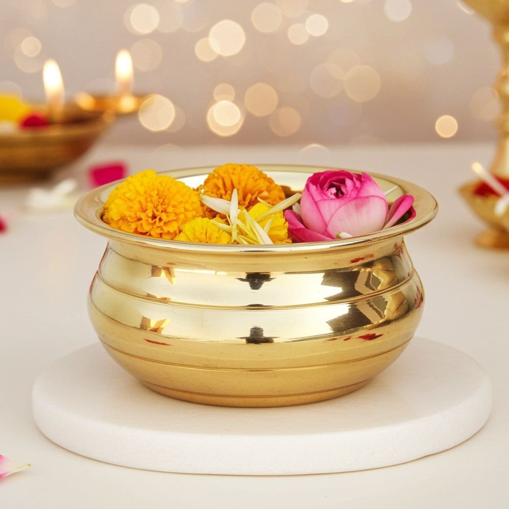 Brass Decorative Flower Urli � Home Decor Bowl, Diameter : 4 Inch (FMAS264)