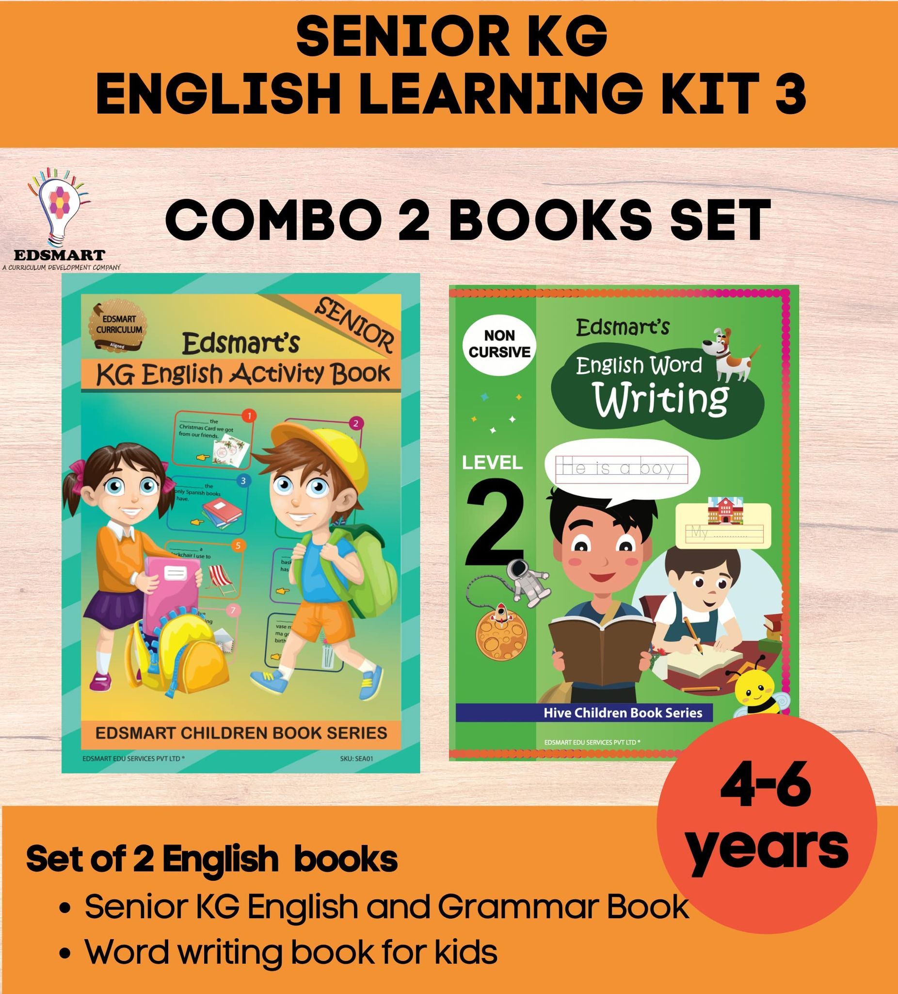 Senior KG English Books ( 2 books combo) English word and Sentence Writing book and LKG English Grammar and activity books , Teaches phonics for 4+ years and LKG CBSE English grammar book [Perfect Paperback] [Jan 01, 2021] Edsmart Edu Services Pvt Ltd