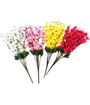 Green plant indoor Orchids Multicolour Artificial Flowers Bunch - Pack of 4