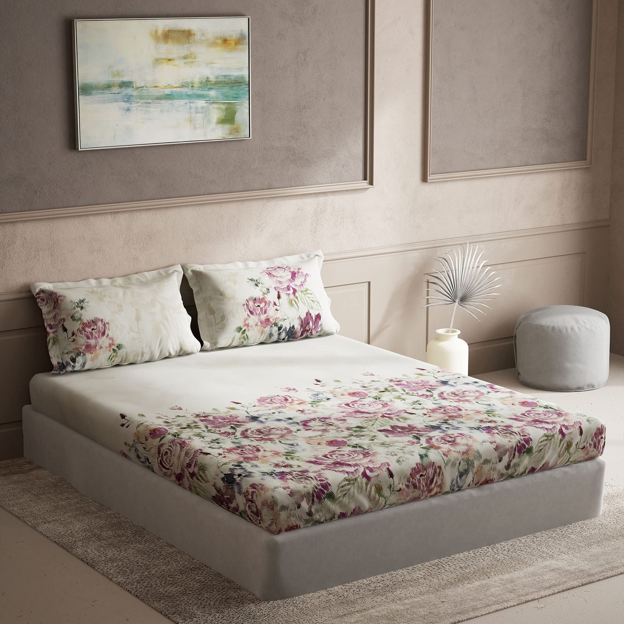 DDECOR - Cherish Collection 100% Cotton Floral Pattern 150TC Super King |274 CM X 274 CM| Wine