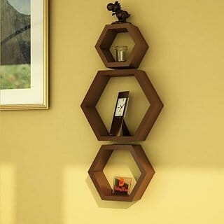 Onlinecraft Wooden Wall Shelf Wooden Wall Shelf (Number Of Shelves - 3, Brown)