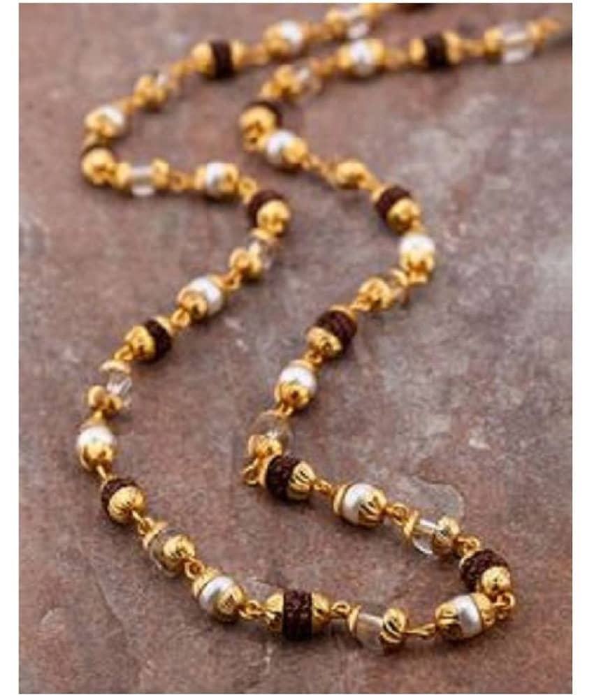 PAYSTORE Rudraksha Crystal Pearl Combination Mala With Golden Cap For Men / Women