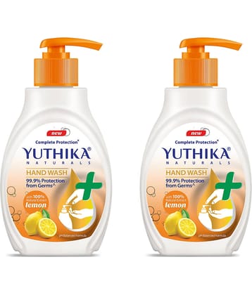 Yuthika Lemon Handwash Dispenser Bottle 200ml Pack of 2, Liquid Hand Wash, pH Balanced Formula, Complete Germ Protection