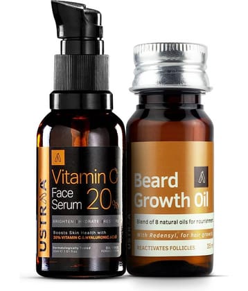 Ustraa Vitamin C Face Serum - 30ml & Beard Growth Oil - 35ml