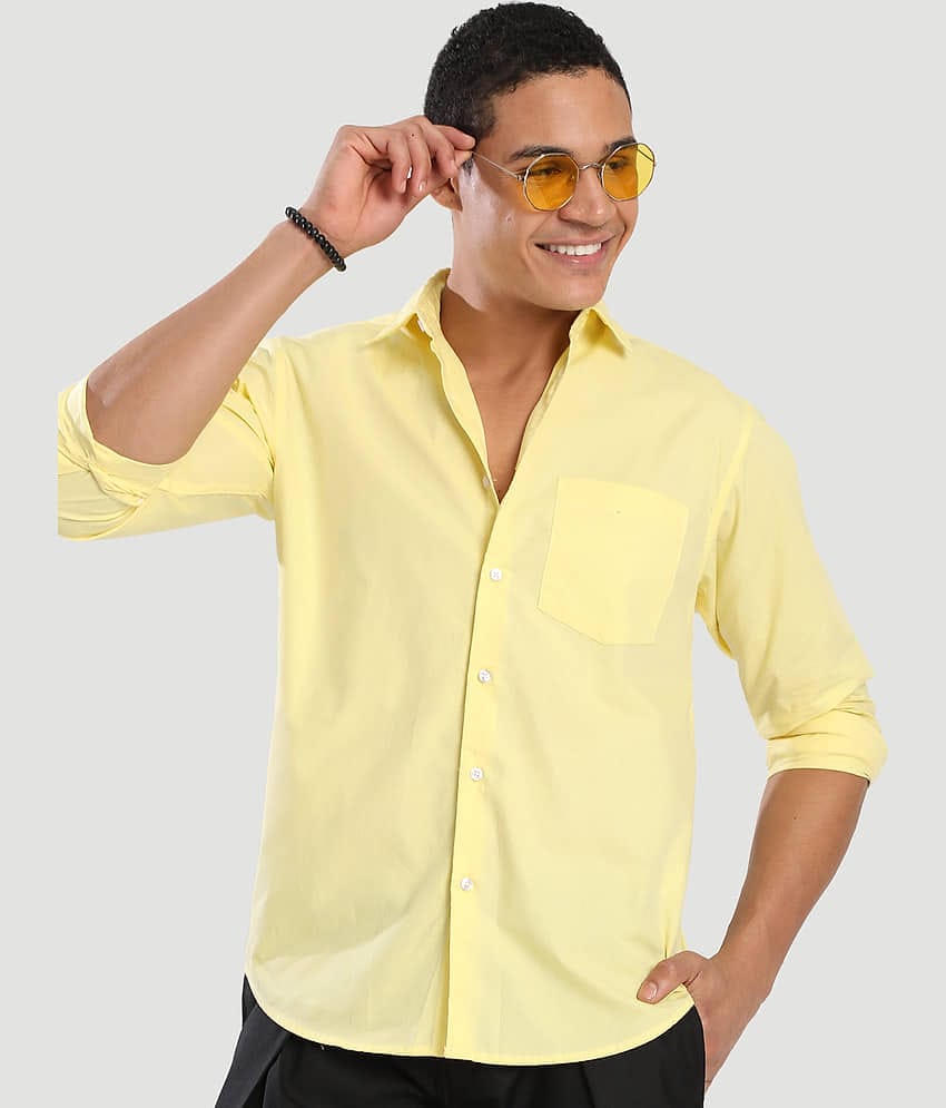 IVOC 100% Cotton Regular Fit Solids Full Sleeves Men's Casual Shirt - Yellow ( Pack of 1 )