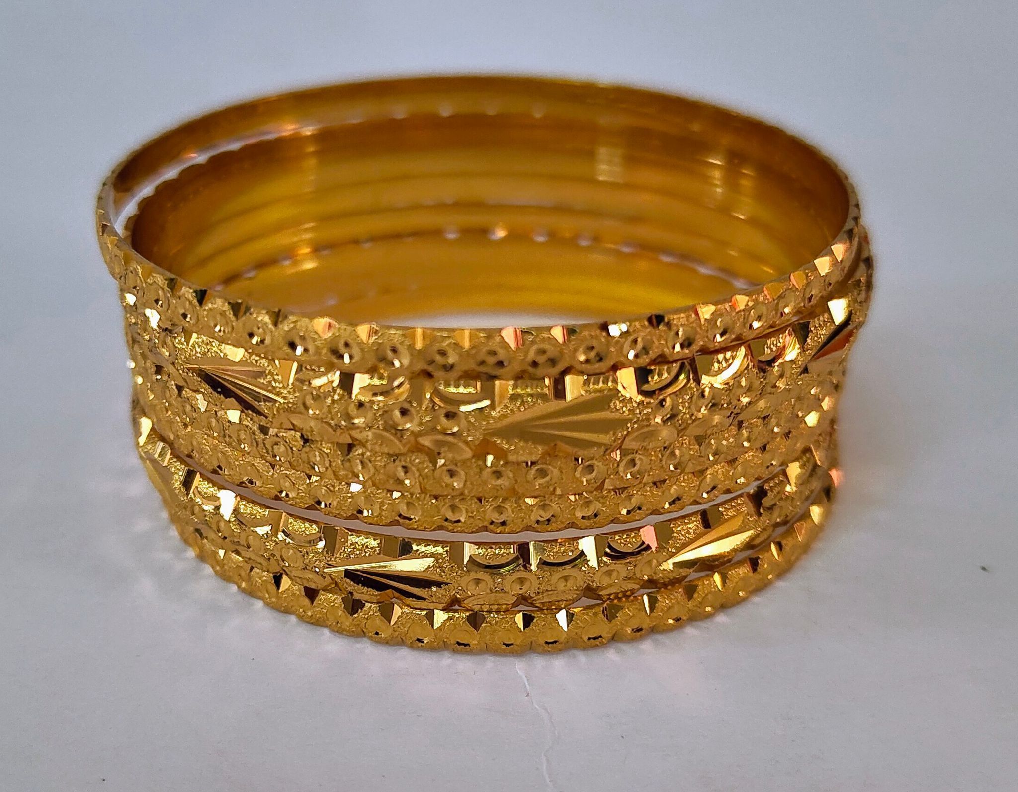 Gold Bangles Set of 6 for Women - Gold plated- Textured Finish - 2.8 Inches Diameter