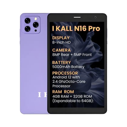 IKALL N16 Pro Smart Tablet 8 Inch HD Display, Octa Core Processor, 4GB RAM + 32GB ROM, Android 12, 4G Voice Calling, Long-Lasting 5000mAh Battery (Purple) IKALL N16 Pro Smart Tablet 8 Inch HD Display, Octa Core Processor, 4GB RAM + 32GB ROM, Android 12, 4G Voice Calling, Long-Lasting 5000mAh Battery (Purple)