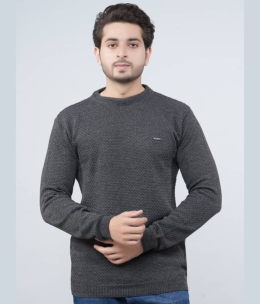 FEVERFEW Cotton Blend Round Neck Men's Full Sleeves Pullover Sweater - Black ( Pack of 1 )