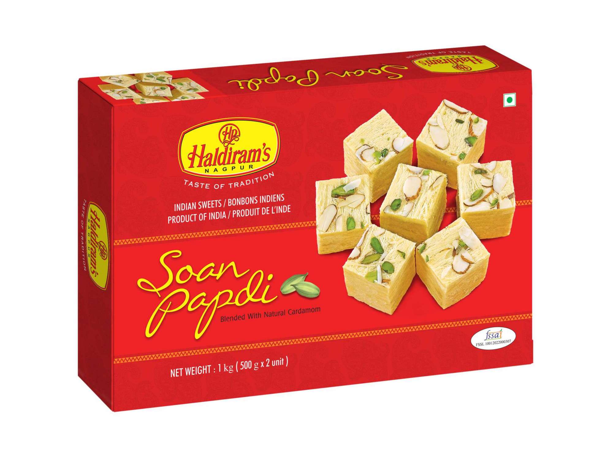 Haldiram's Soan Papdi (Elaichi Flavour) Packed Sweets - 500 Gm - Pack of 2