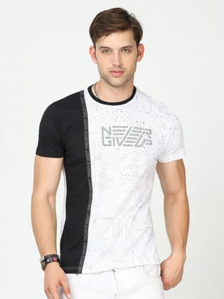 Classic Polo Mens Cotton Half Sleeves Colour Blocked Slim Fit Crew Neck White Color T-Shirt | Brcn - 553 A Sf C