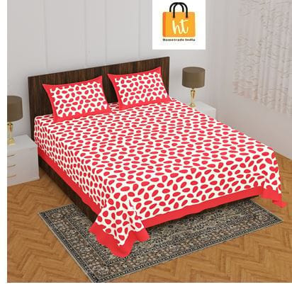 The Bedsheet Adda Standard Queen Size Pure Cotton Jaipuri Printed Economic Double Bedsheet with Two Pillow Covers- ARTICLE-1002
