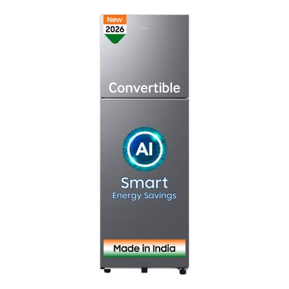 Samsung 256 L, 3 Star, Bespoke AI, Convertible, Digital Inverter Frost Free Double Door Refrigerator (RT80H30U3THL, Silver, Refined Inox, 2026 Model) Samsung 256 L, 3 Star, Bespoke AI, Convertible, Digital Inverter Frost Free Double Door Refrigerator (RT