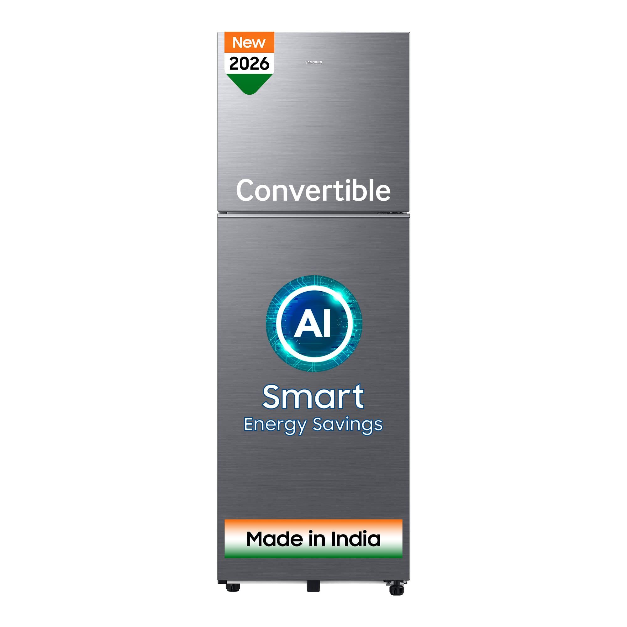 Samsung 256 L, 3 Star, Bespoke AI, Convertible, Digital Inverter Frost Free Double Door Refrigerator (RT80H30U3THL, Silver, Refined Inox, 2026 Model) Samsung 256 L, 3 Star, Bespoke AI, Convertible, Digital Inverter Frost Free Double Door Refrigerator (RT