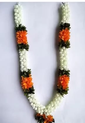 Beautiful Handmade Mala Garland for Photo Frames | Plastic Artificial Flower Garland Mala for God Idols, Photo Frame, Mandir and Temple (Orange)