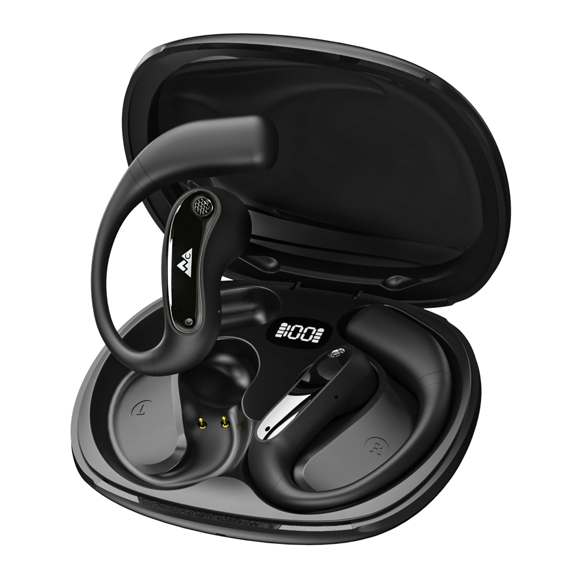 WeCool Moonwalk M1 Pro Open Ear Earbuds Wireless with 360 Panoramic Sound, Bluetooth 5.4 Ows Earphones with Call Noise Reduction, Ear Safe Headphones with Mic, 60H Playtime, LED Display, IP55