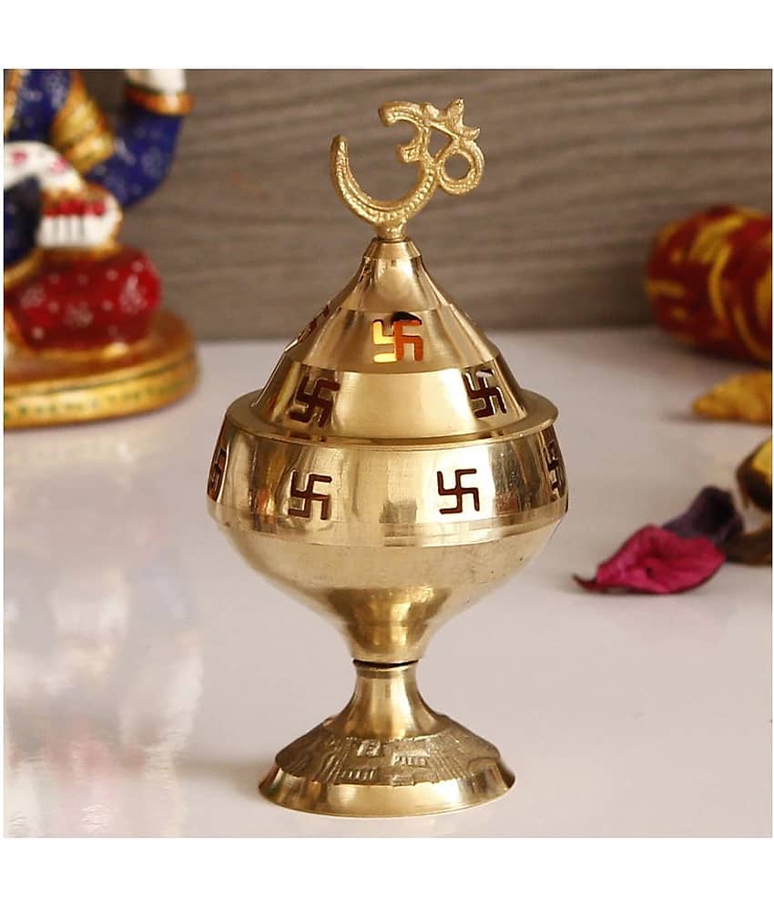 eCraftIndia Gold-Toned Om and Swastik Brass Diya